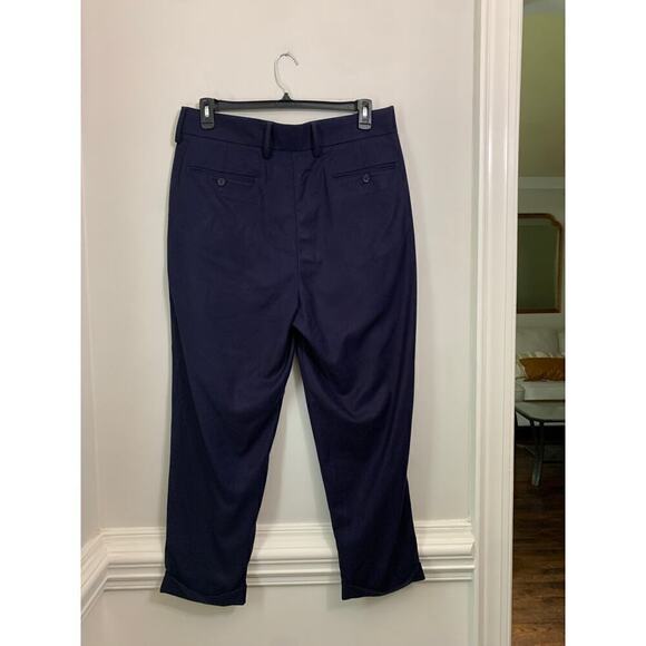 Nordstrom Open Edit Mens Navy Blue Pants Pleated Cuffed Cropped Size 34 New - Picture 4 of 5